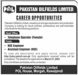 Pakistan Oilfields Limited Jobs Advertisement 
